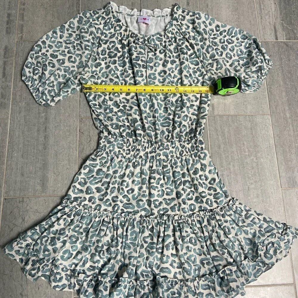 Buddy Love Ray Elastic Waist Short Sleeve Mini Dress Green Leopard Print Size M